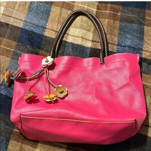 Vibrant Pink Tote with Floral Charms